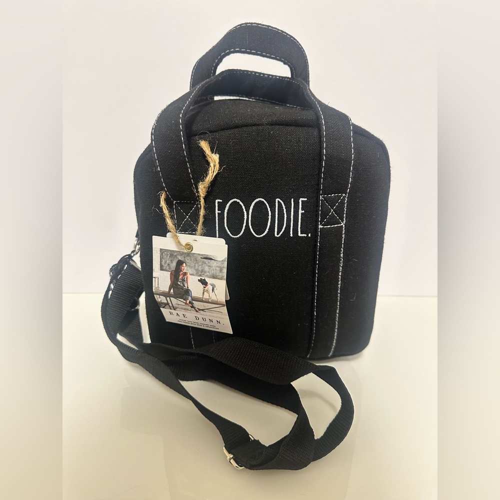 RAE DUNN FOODIE Bag Insulated Black Lunch Box Lunch Tote NWT